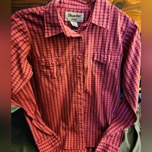 Wrangler womens large pink long sleeve snap up Western shirt